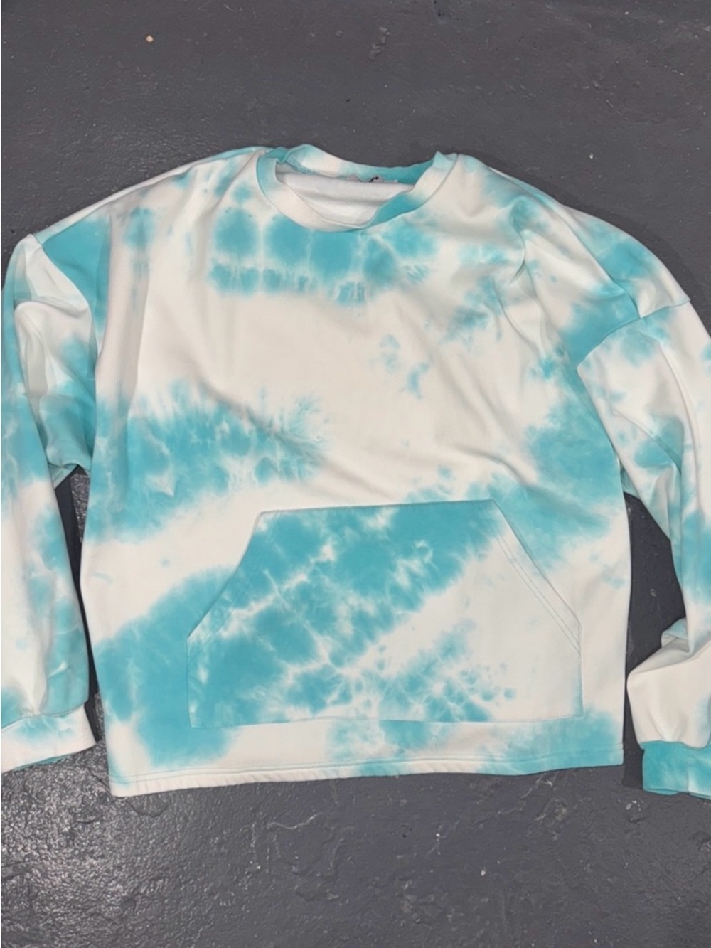 Tiger Mist Aqua & White Tie-Dye Crew Pullover SET